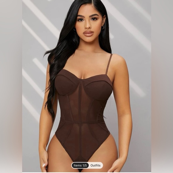 SHEIN Tops - Seam Front Sheer Mesh Insert Cami Bodysuit size XL/12